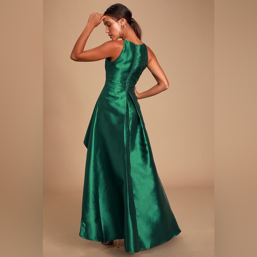 Lulu's Teal High-Low Satin Maxi Dress - Picture 3 of 8